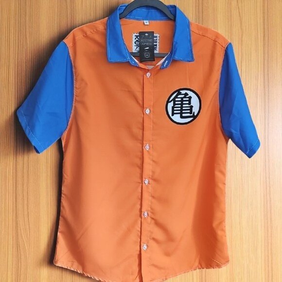 NWT Goku Kame Kai Dragon Ball Short Sleeve Button up shirt orange blue - Picture 13 of 16